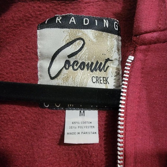 Coconut Creek Trading Put In Bay Red Fleece Jacket Hood Pockets Size Medium - Picture 3 of 6